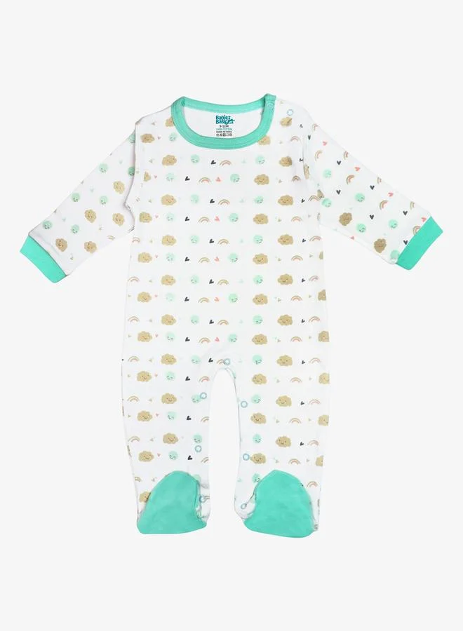 Babies Basic 5-Piece 100% Cotton Bib, Romper, Mittens, Cap and Sleepsuit Set